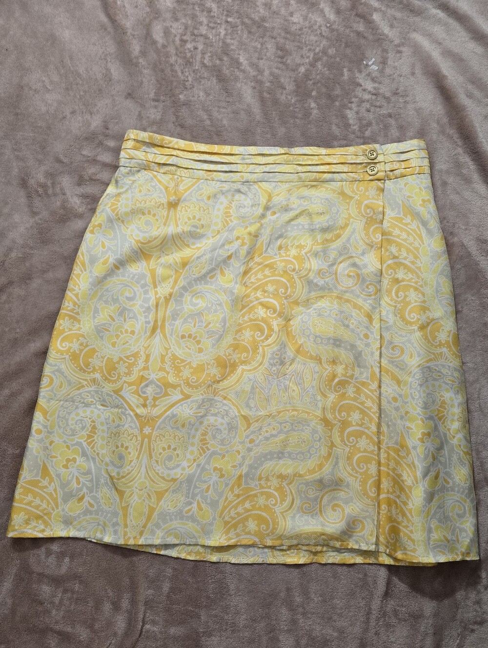 Lilly Pulitzer 100% Silk Paisley Skirt Yelloe White Vintage Size 10